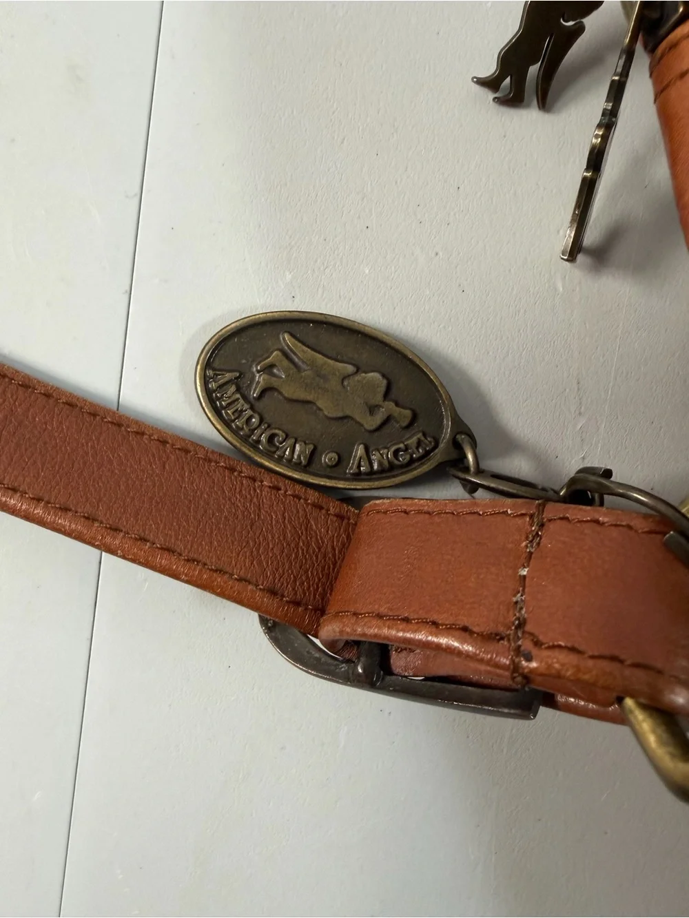 American Angel Leather Crossbody Bag‎ Wallet Purse Cognac Tan Vintage Brass Zip
